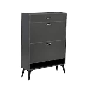 43.3 in. H x 31.49 in. W Gray 3-Drawer Wood Shoe Storage Cabinet with Removable Panels & 1 Open Shelf