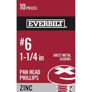 #6 x 1-1/4 in. Phillips Pan Head Zinc Plated Sheet Metal Screw (10-Pack)