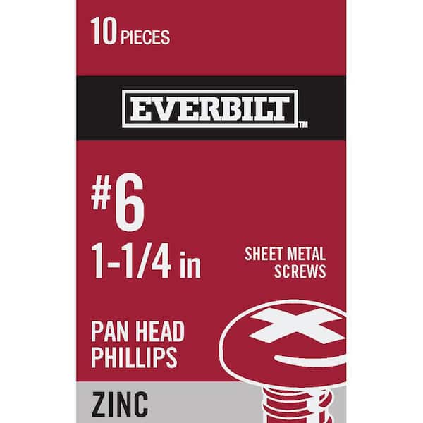 Everbilt #6 x 1-1/4 in. Phillips Pan Head Zinc Plated Sheet Metal Screw (10-Pack)