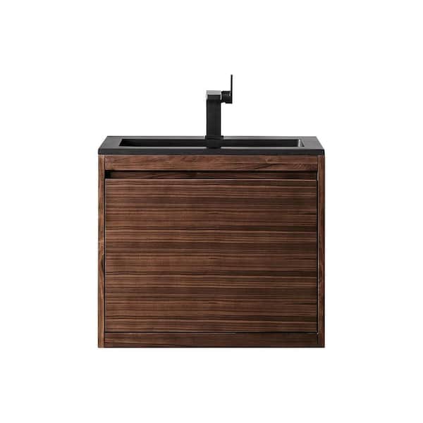 James Martin Vanities Milan 23.6 in. W x 18.1 in. D x 20.6 in. H Bathroom Vanity in Mid Century Walnut with Charcoal Black Composite Top