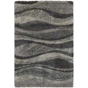 Hazel Grey/Charcoal 5 ft. x 8 ft. Waves Shag Area Rug