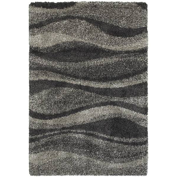 Hazel Grey/Charcoal 5 ft. x 8 ft. Waves Shag Area Rug