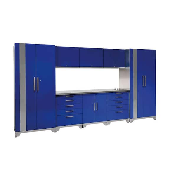 NewAge Products Performance Plus 83 in. H x 156 in. W x 24 in. D Steel Garage Cabinet Set in Blue (9-Piece)