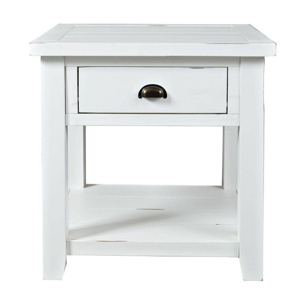 Benjara 24 In. W White Weathered Wooden End Table With Open Shelf 