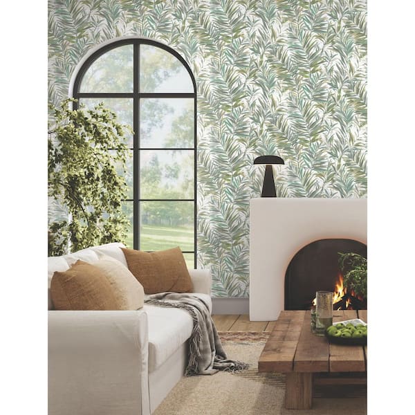 Green Swaying Palms Olive and Aegean Non-Pasted Non-Woven Matte Wallpaper
