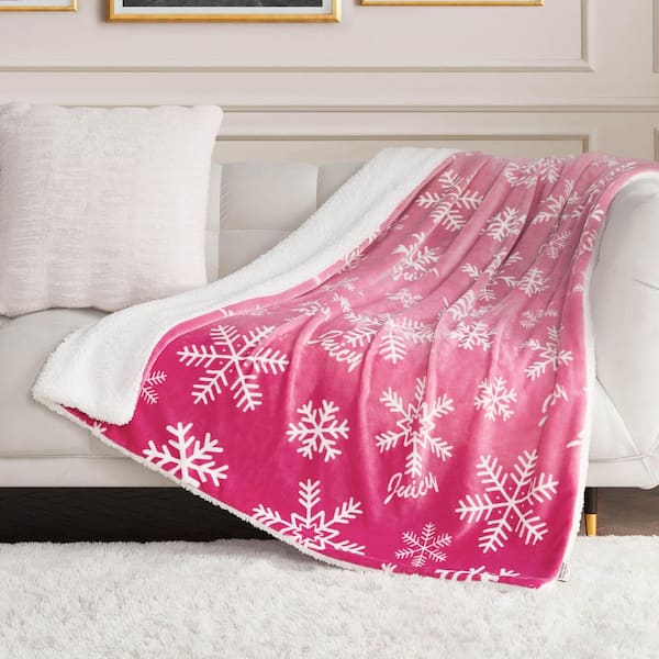 Ombre Snowflake Pink Plush Sherpa Reverse Microfiber Throw Blanket