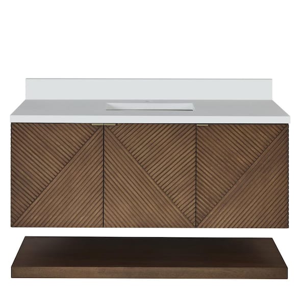 James Martin Vanities Marcello 48.0 in. W x 23.5 in. D x 37.18 in. H Single Bathroom Vanity in Chestnut with White Zeus Quartz Top