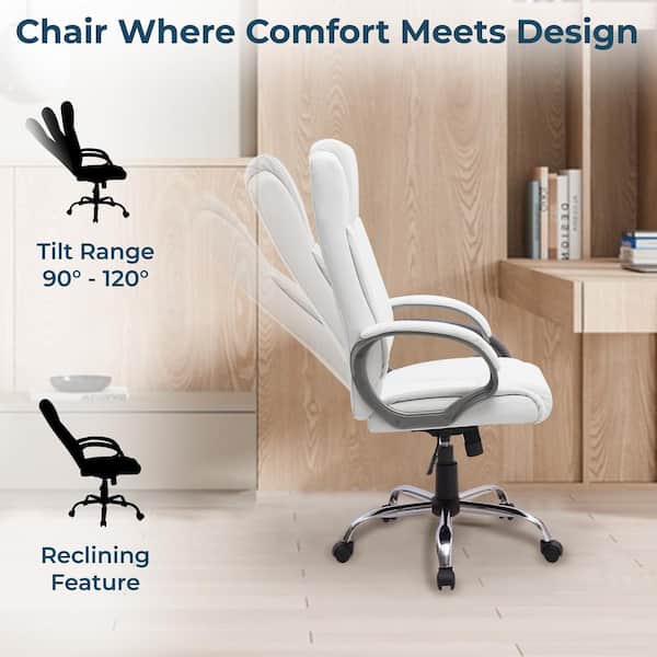 White High Back Executive Premium Faux Leather Office Chair with Back Support, Armrest and Lumbar Support