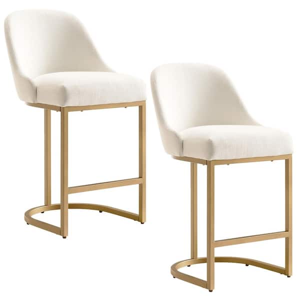 Barrelback White Counter Stool with Gold Metal Base (Set of 2)