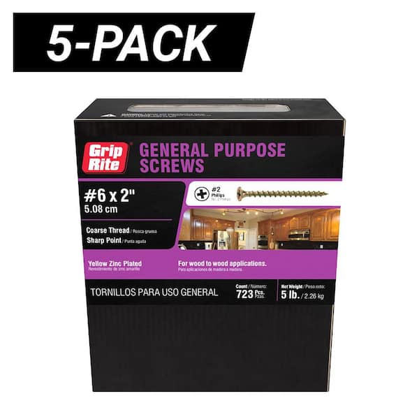 5-Pack #6 x 2 in. #2 Phillips Bugle Head Coarse Thread Gold Screws (5 lb. Box / 3615-Piece)