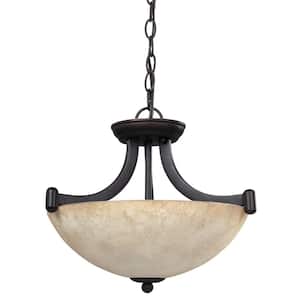 Warren 3-Light Rubbed Antique Bronze Chandelier with Tea Stained Glass Shade