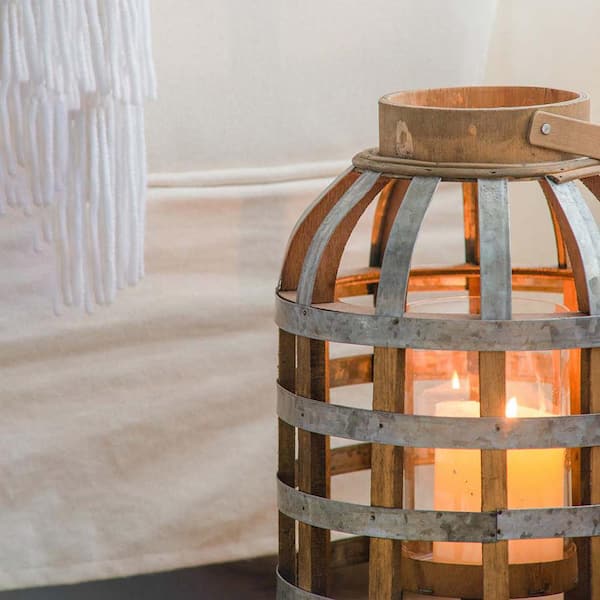 13.4 in. H Silver Metal Decorative Candle Lantern Caged