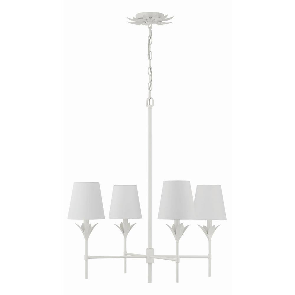 Matte White 4-Light Chandelier with Silk Shades