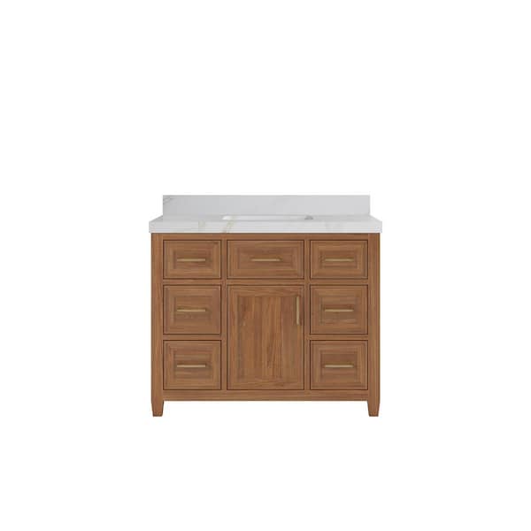 Willow Collections Santa Monica 42 in. W x 22 in. D x 36 in. H Single Sink Bath Vanity in Dark Natural with 2 in. Calacatta Sienna Top