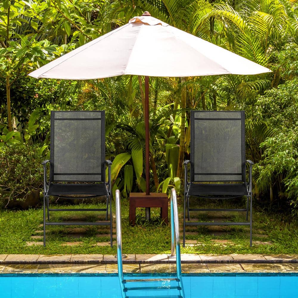 Set of 2 Black Adjustable Folding Patio Dining Chairs