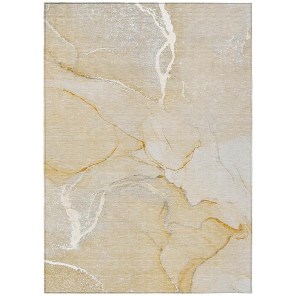 HomeRoots Beige 8 ft. x 10 ft. Abstract Indoor / Outdoor Area Rug