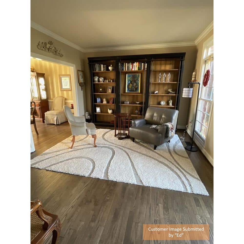 Off-White Rectangular Shag 8' x 10' Synthetic Area Rug
