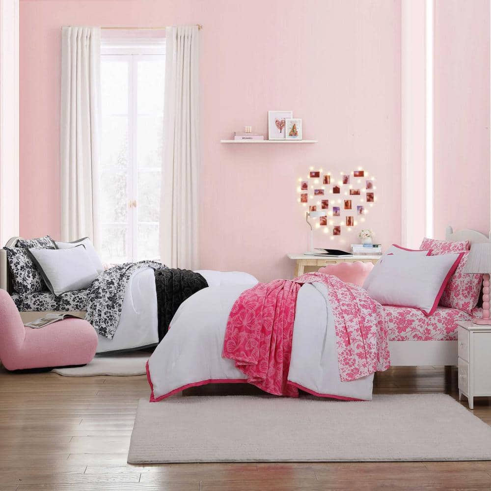 King Pink and White Reversible Microfiber Bedspread Set