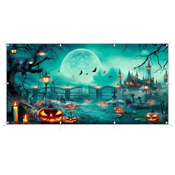 Extra Large Halloween Garage Door Cover Banner 6 x 16 ft. Haunted House Pumpkins Decor Halloween Car Decoration Kit