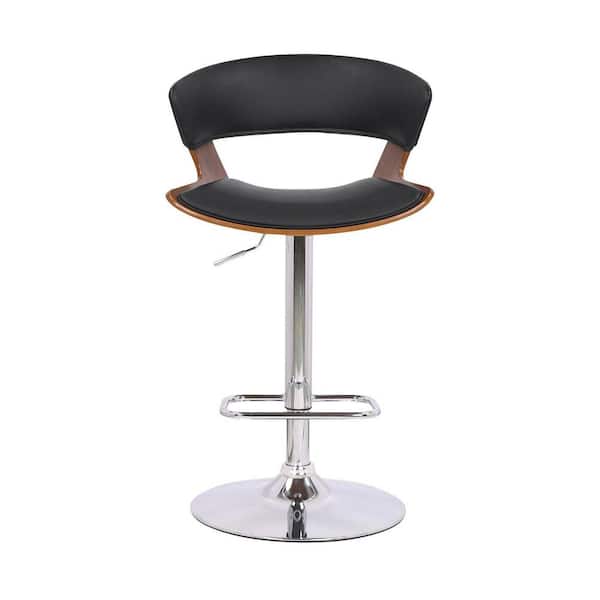 HomeRoots Black Faux Leather Adjustable Swivel Wooden Bar Stool