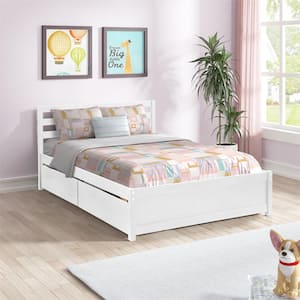 Full Size Wood Platform Bed with 4-Storage Drawers Wooden Bed Frame Full Platform Bed with Headboard