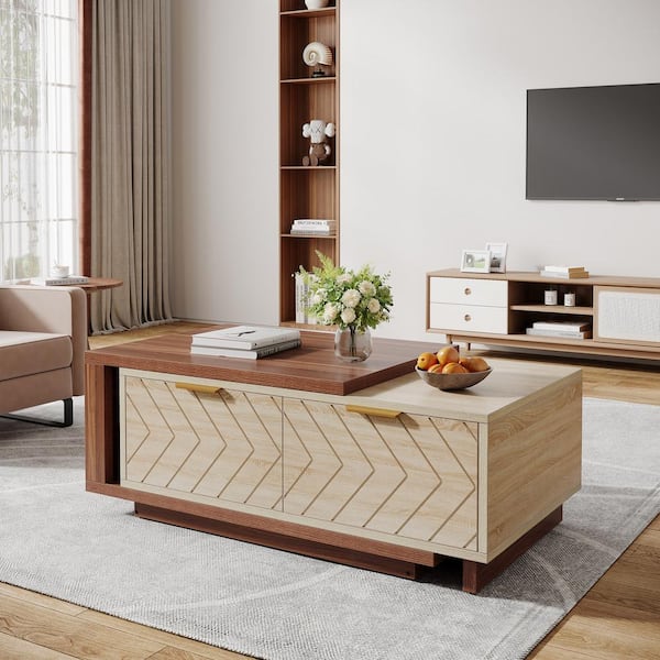 BYBLIGHT Allan 42.12 in. W Brown & Oak Rectangle Wood Coffee