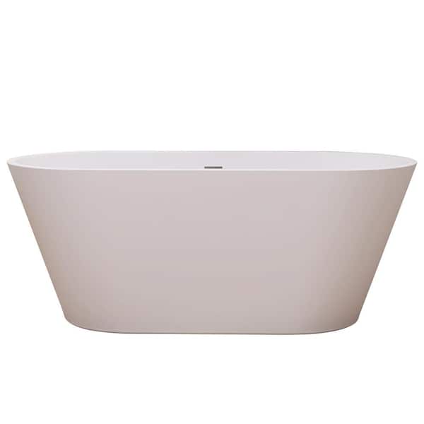 Modland Baily 55 in. L 27.5 in. W Soaking Bathtub in Glossy White Acrylic Oval Slipper Flatbottom Freestanding Bathtub