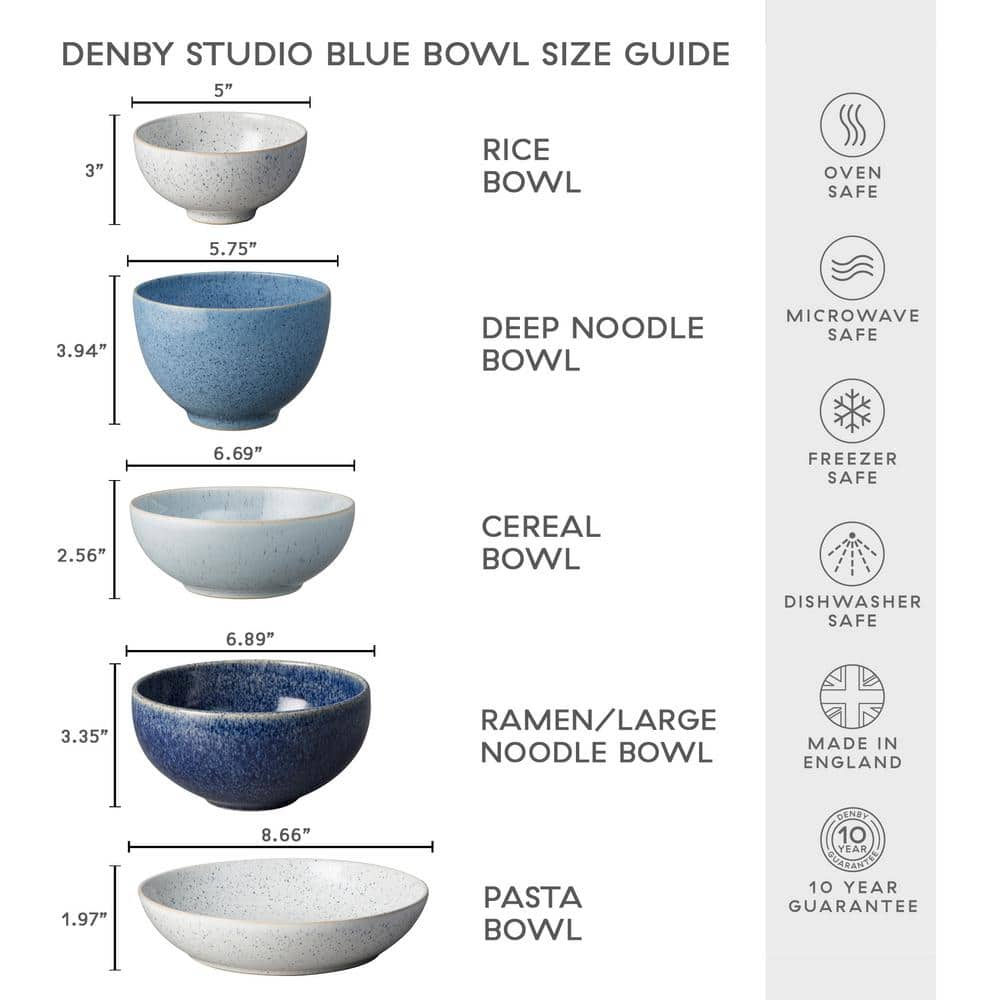 Studio Blue Speckled Ceramic Breakfast Bowls, Set of Four