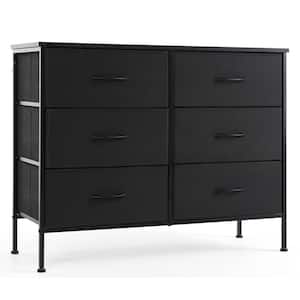 Black 38.2 in. W 6-Drawer Dresser with Fabric Bins and Steel Frame Storage Organizer Chest of Drawers