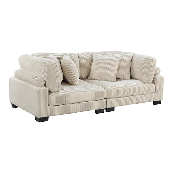 Lazzara Turbo 90 in. W Beige Corduroy Fabric Loveseat
