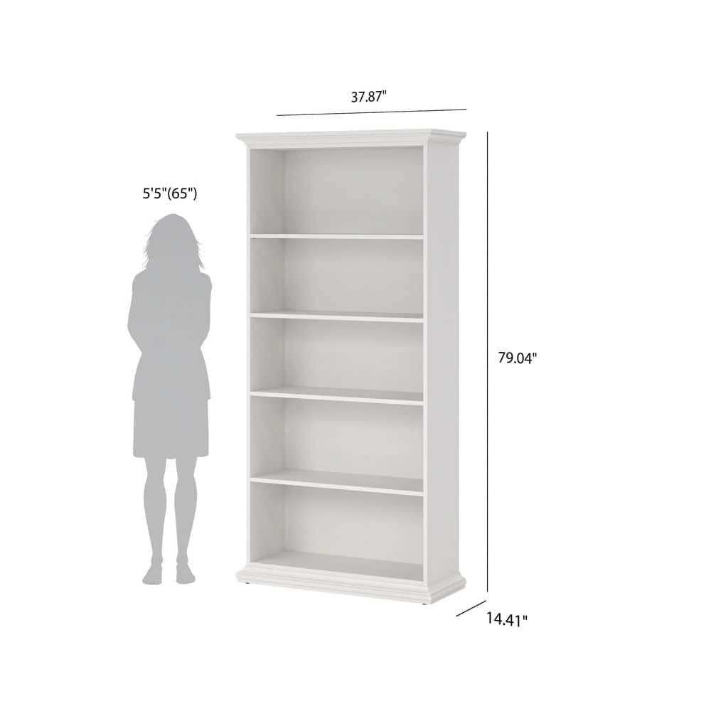 Sonoma Tall Wide Adjustable White Wood 5-Shelf Bookcase