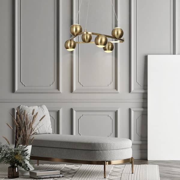 Zevni Macue 6-Light Mid-Century Modern Brass Gold Pendant Light