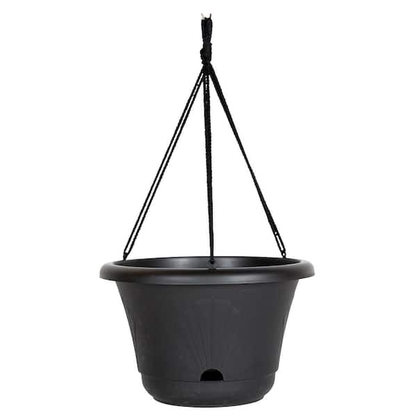 Bloem Lucca 13 in. Black Plastic Self-Watering Hanging Basket Planter