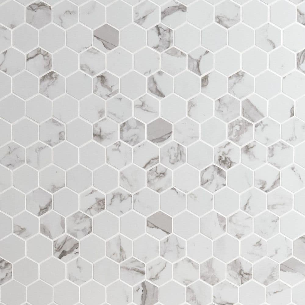 Pietra Statuario 2 in. Hexagon 12 in. x 12 in. x 0.39 in. Matte Porcelain Mesh-Mounted Tile (8 sq. ft./Case) price history on PriceWatchPro