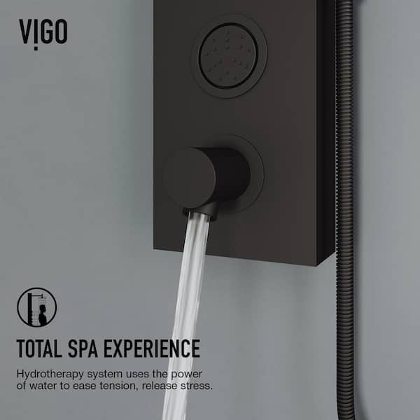 Vigo Bowery 58 In X 6 In 4 Jet High Pressure Shower Panel System With Circular Rainhead And Tub Filler In Matte Black Vgmb The Home Depot