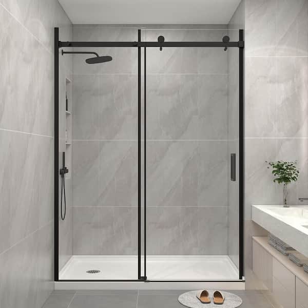 50-54 in. W x 76 in. H Sliding Frameless Shower Door in Matte Black Finish with 1/4 in. (6mm) Clear Tempered Glass