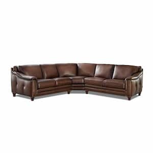 Belfast Sectional 114 in. W 3-Piece Leather Symmetrical Lawson Sectional Sofa in Brown