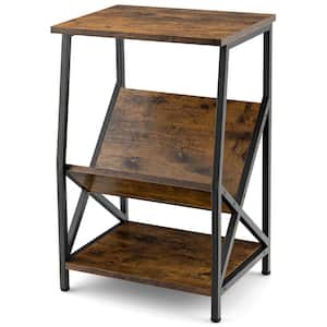 3-Tier 16 in. Brown 24 in. Industrial Side End Table with Storage Shelf Heavy Duty Accent Table 1-Piece
