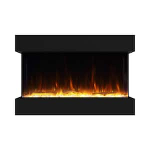 63.94 in. Wall Mounted and Recessed Electric Fireplace in Black