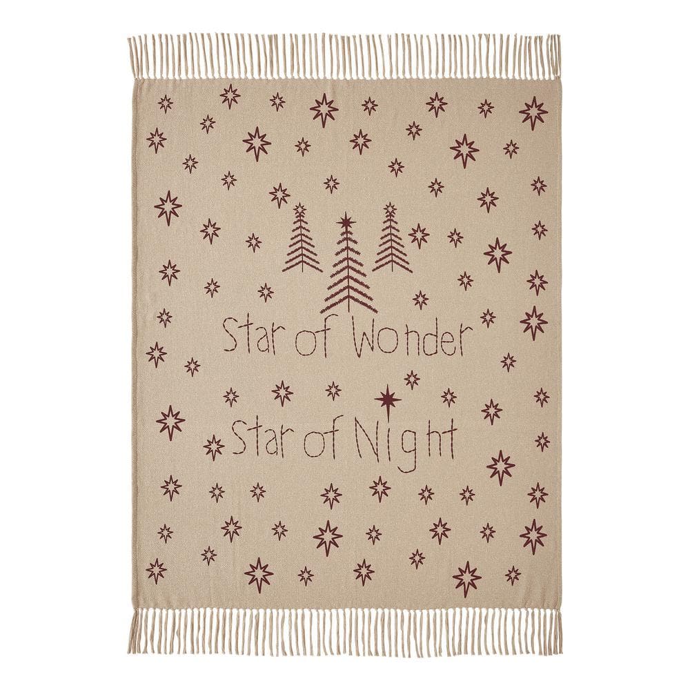 Star of Wonder Tan and Burgundy Cotton Woven Throw Blanket 50x60