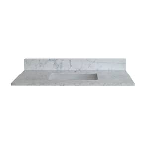 37 in. W x 22 in. D Engineered Stone Composite Bathroom Vanity Top in White Color with White Rectangle Single Sink