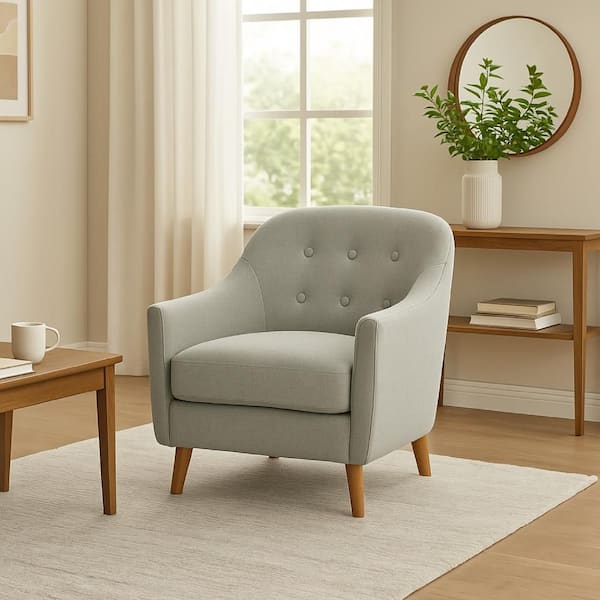 Gray and Brown Fabric Arm Chair with Tight Back