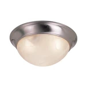 Athena 14 in. 2-Light Brushed Nickel Flush Mount Ceiling Light Fixture with Marbleized Glass Shade