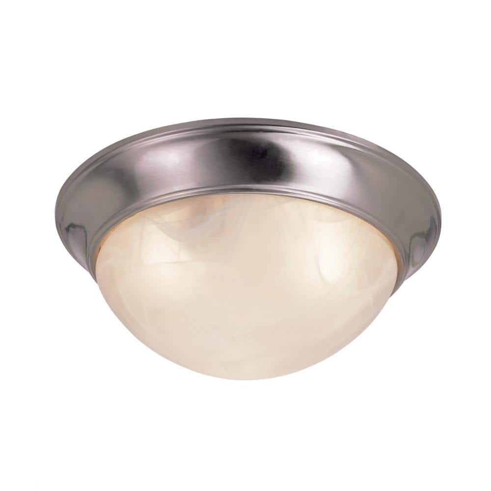 Athena 14 in. 2-Light Brushed Nickel CFL Flush Mount Ceiling Light Fixture with Marbleized Glass Shade price history on PriceWatchPro