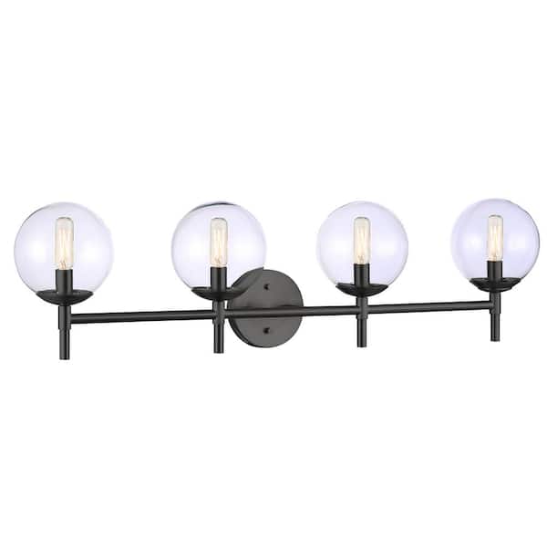 Minka Lavery Auresa 35.375 in. 4-Light Black Globe Vanity Light with Clear Glass Shades