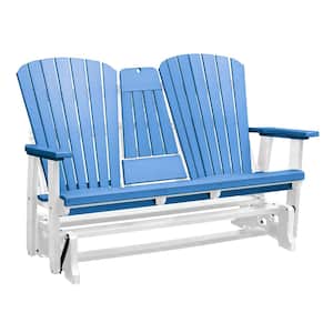 Adirondack Series 60 in. 2-Person White Frame High Density Plastic Outdoor Glider with Blue Seats and Backs