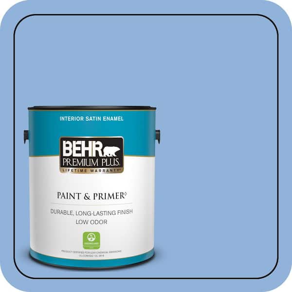BEHR PREMIUM PLUS 1 gal. #580B-5 Cornflower Blue Satin Enamel Low Odor Interior Paint & Primer