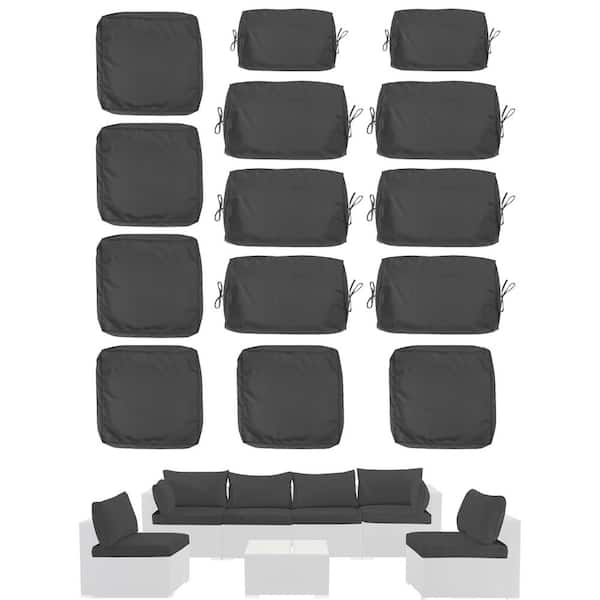 14-Pack Cushion Covers for 7-Pieces (6-Seaters) Wicker Rattan Sectional Sofa Outdoor Cushion Slipcover (Only Cover) Grey