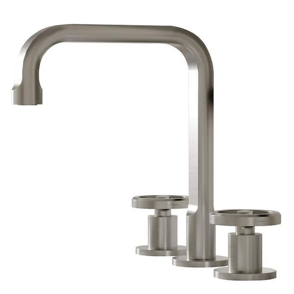 Fapully Double Handle 8 in. Widespread Bathroom Faucet with Drain Kit, Industrial Style 3 Hole Bathroom Faucet in Brushed Nickel