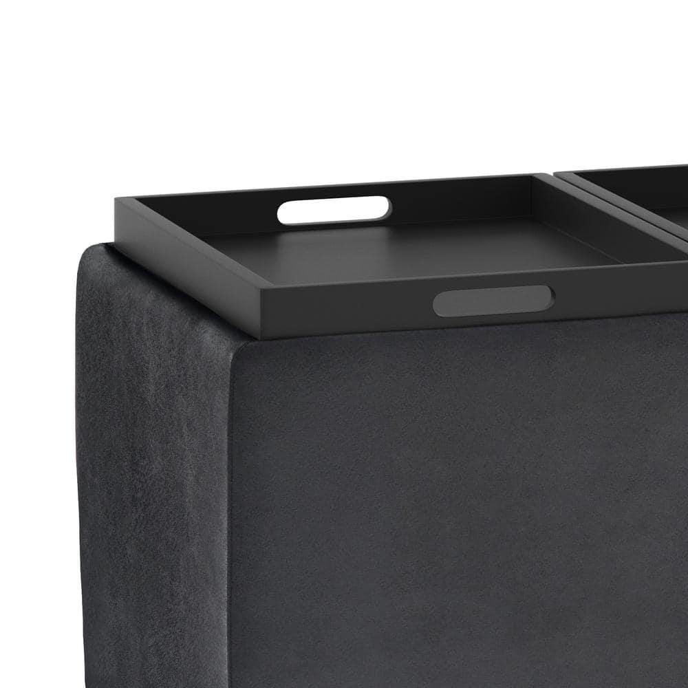 Avalon Distressed Black Faux Leather Large Storage Footstool with Tray
